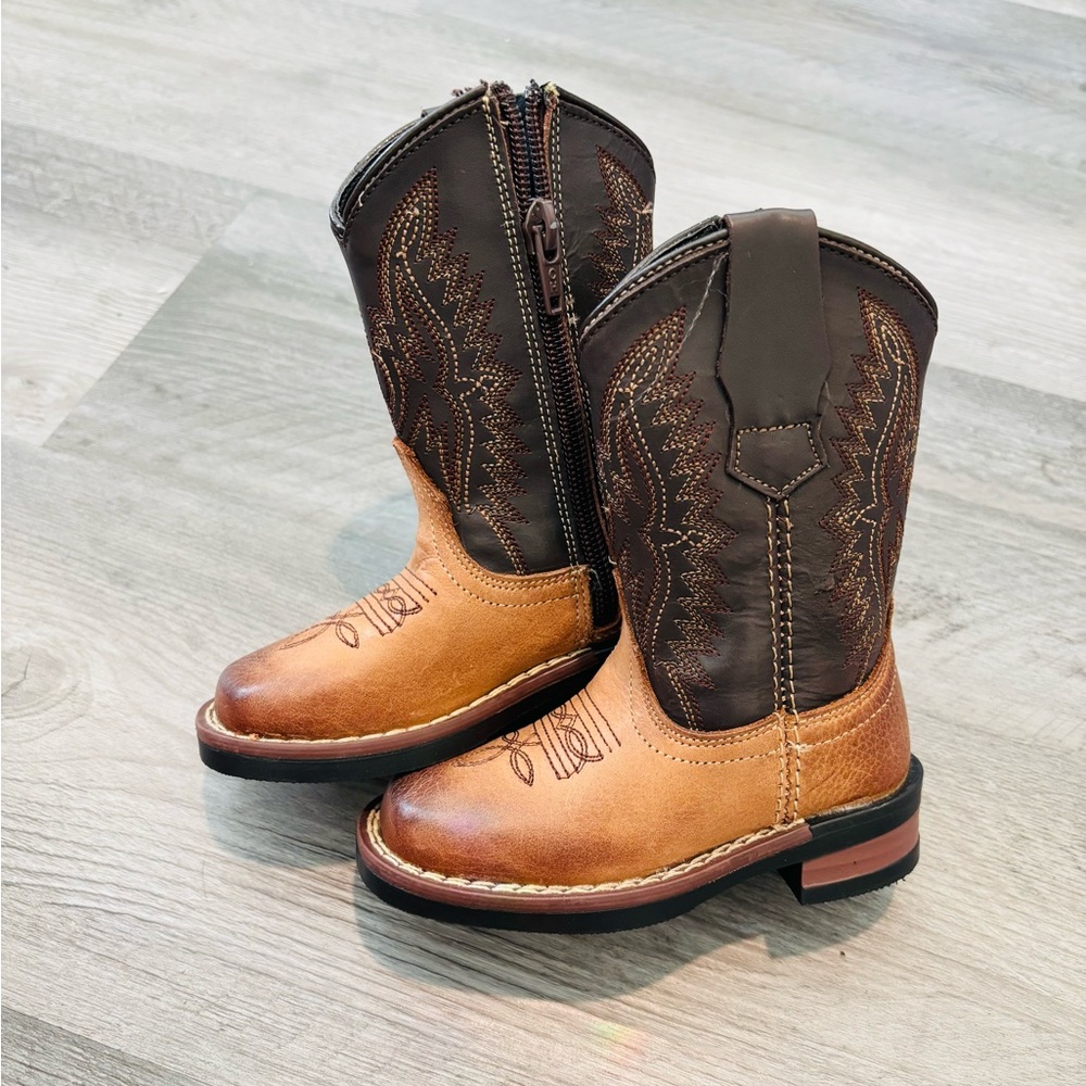 NEW J.B. Dillon Brown Two-Tone Toddler Kids Cowboy Boots
